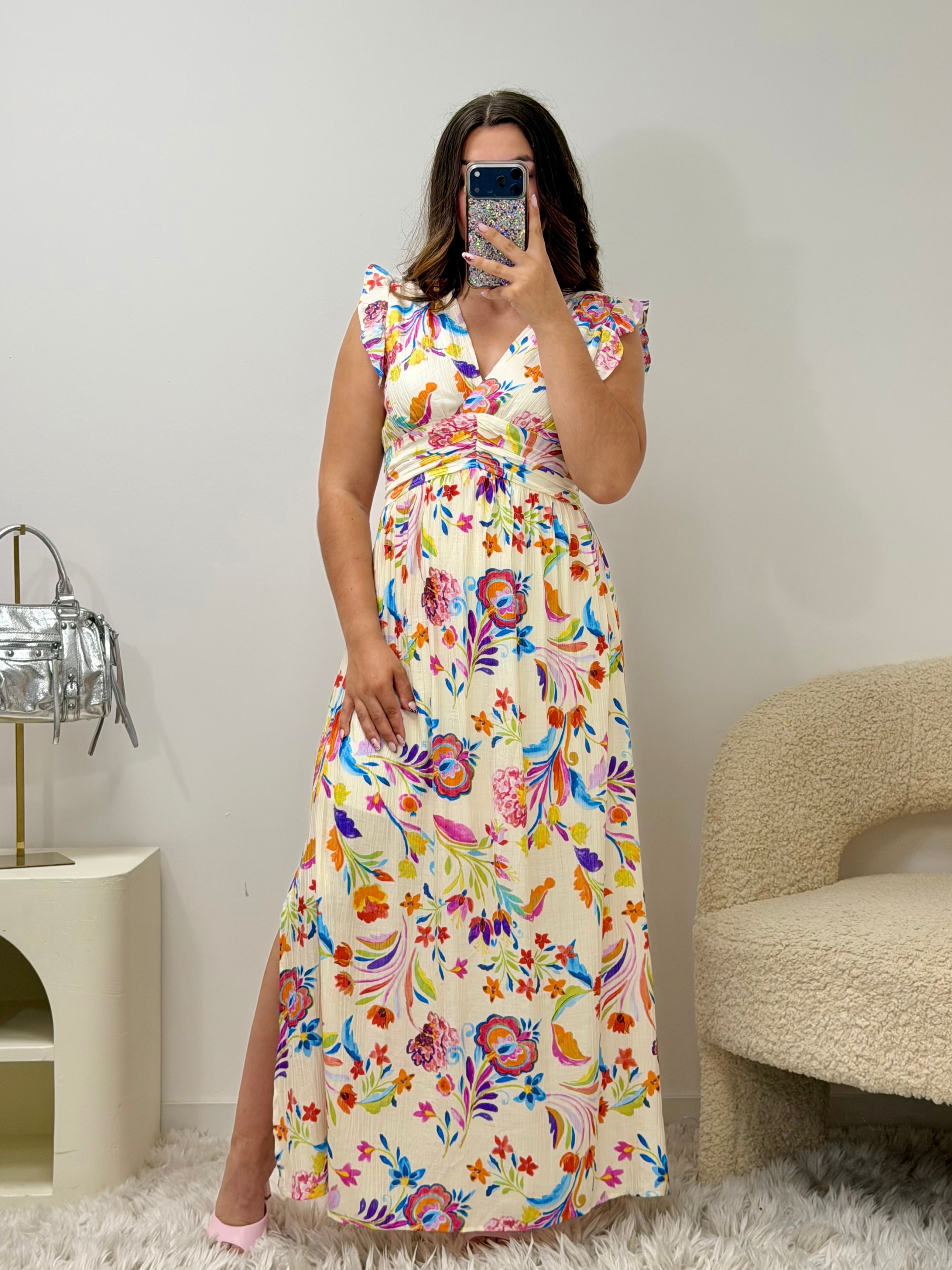 Robe longue Lydie en viscose soyeuse - vue face - Ds'Clothes