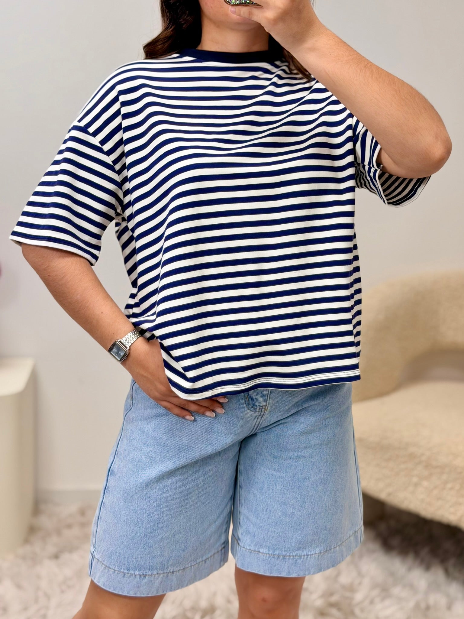 haut T-shirt TESSA bleu marine/blanc (manche courte) dsclothes
