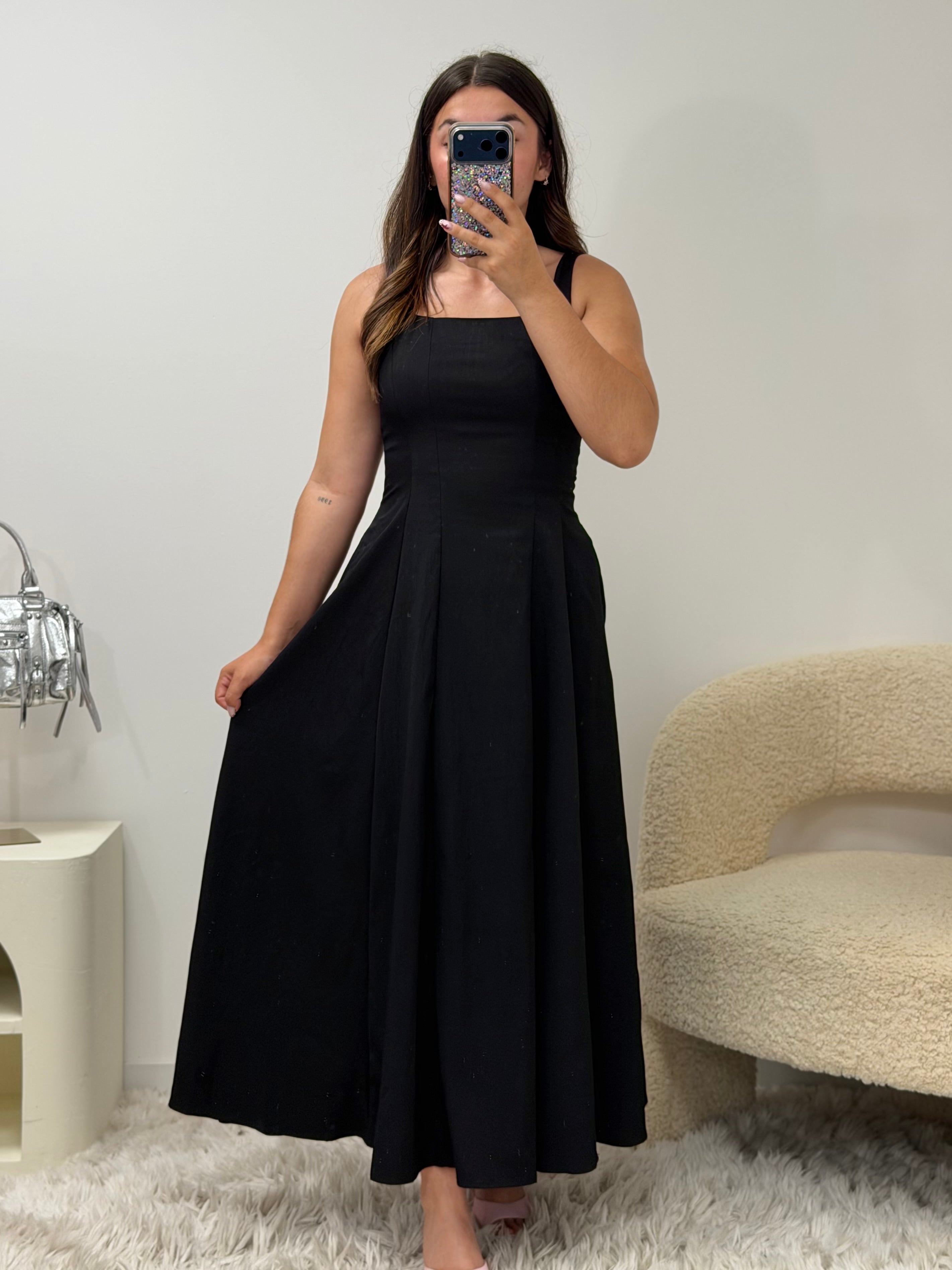 Robe longue Gamze noire moulante avec zip - vue face - Ds'Clothes
