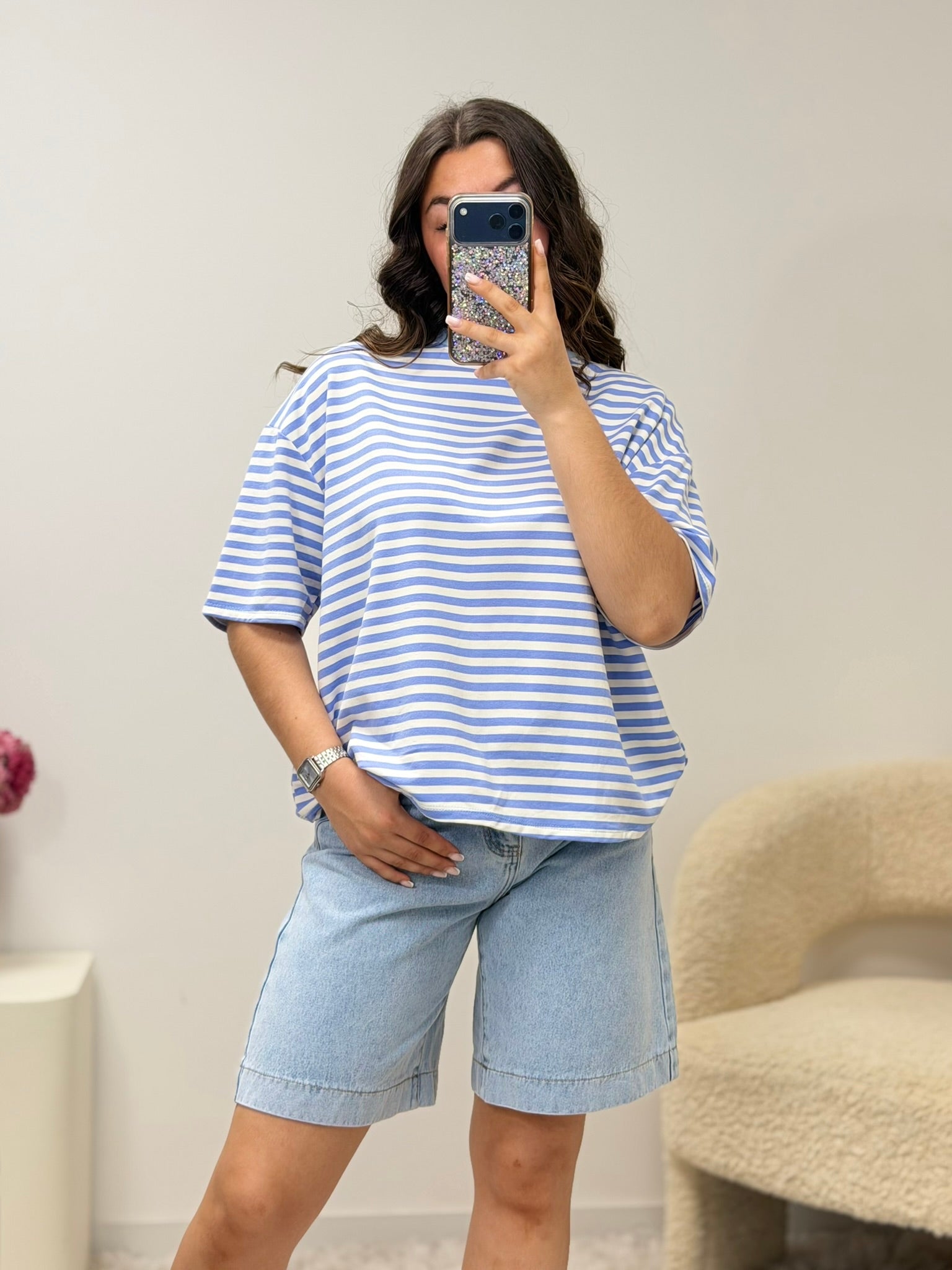 haut T-shirt TESSA bleu ciel/blanc (manche courte) dsclothes