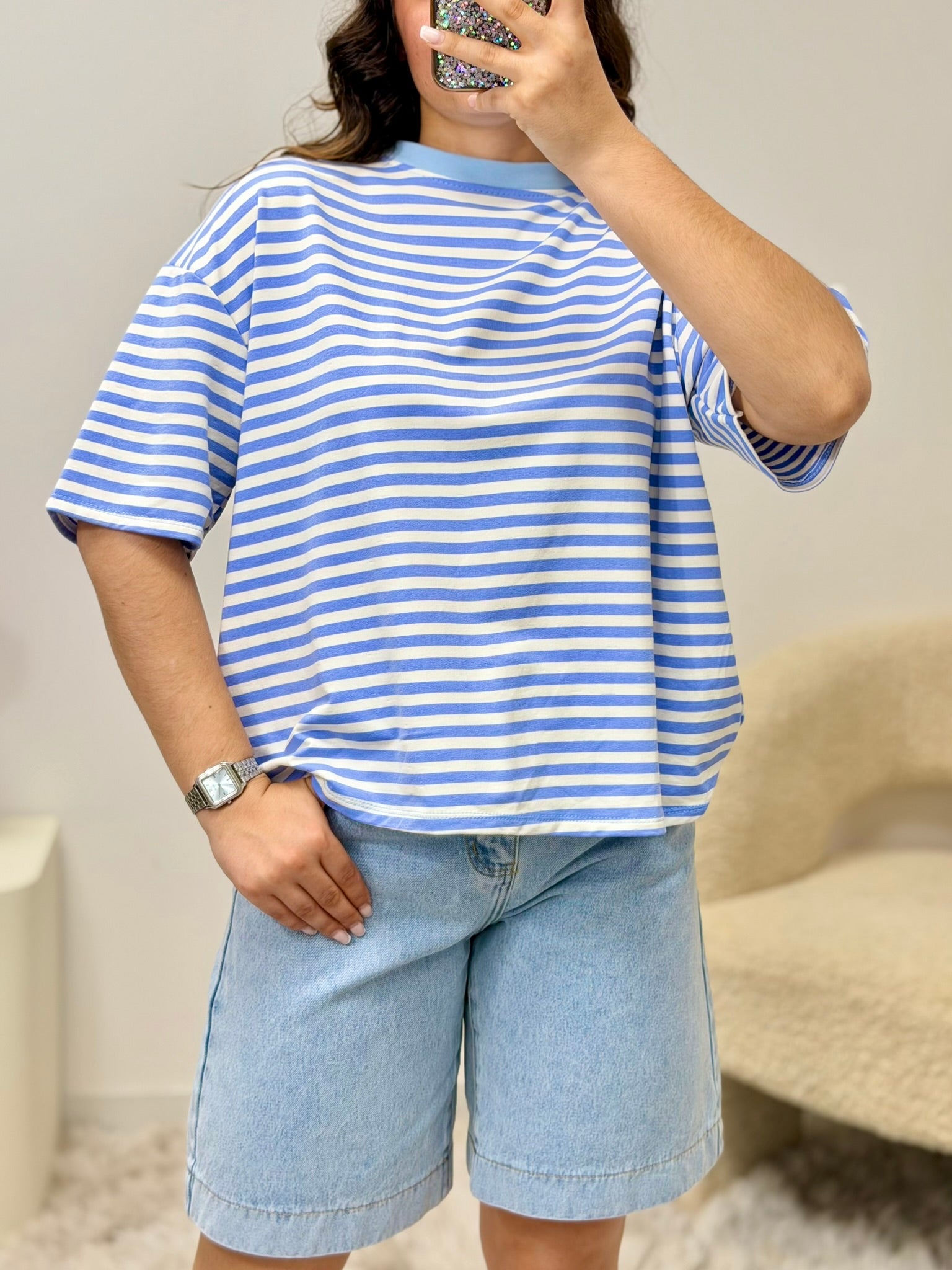 haut T-shirt TESSA bleu ciel/blanc (manche courte) dsclothes