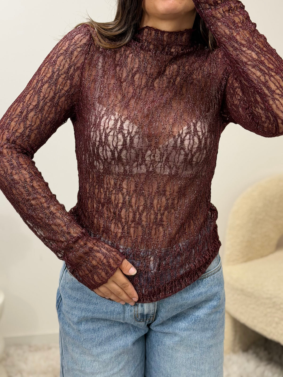 Top en dentelle ROMANE bordeaux dsclothes