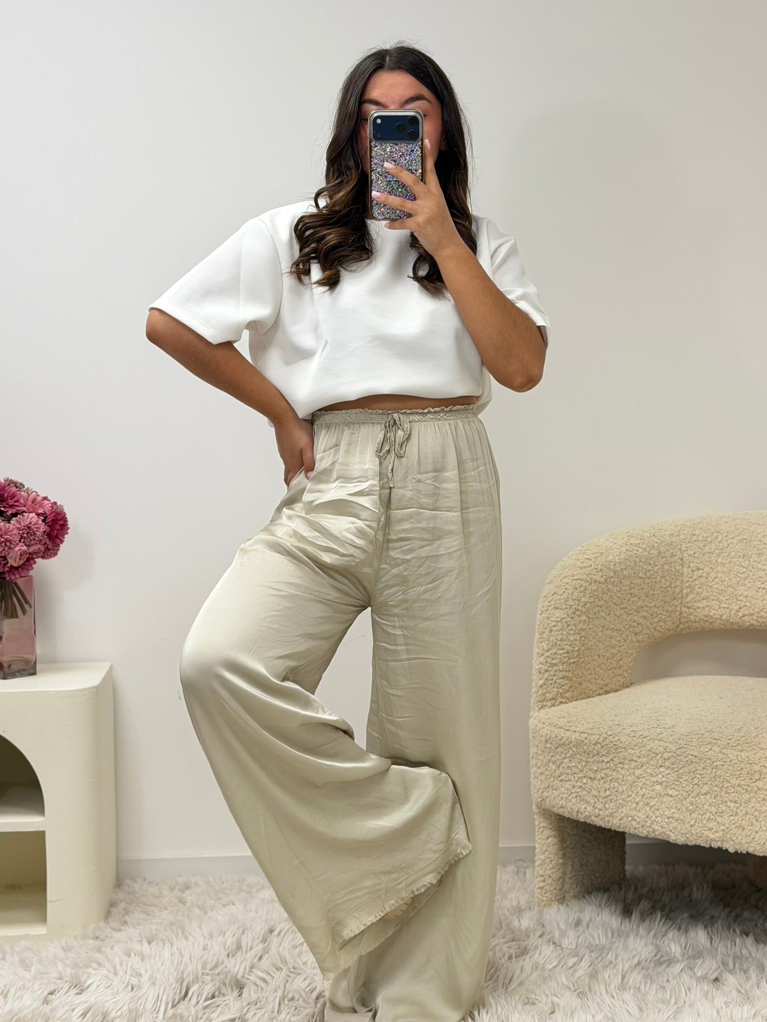 pantalon Pantalon en satin beige dsclothes