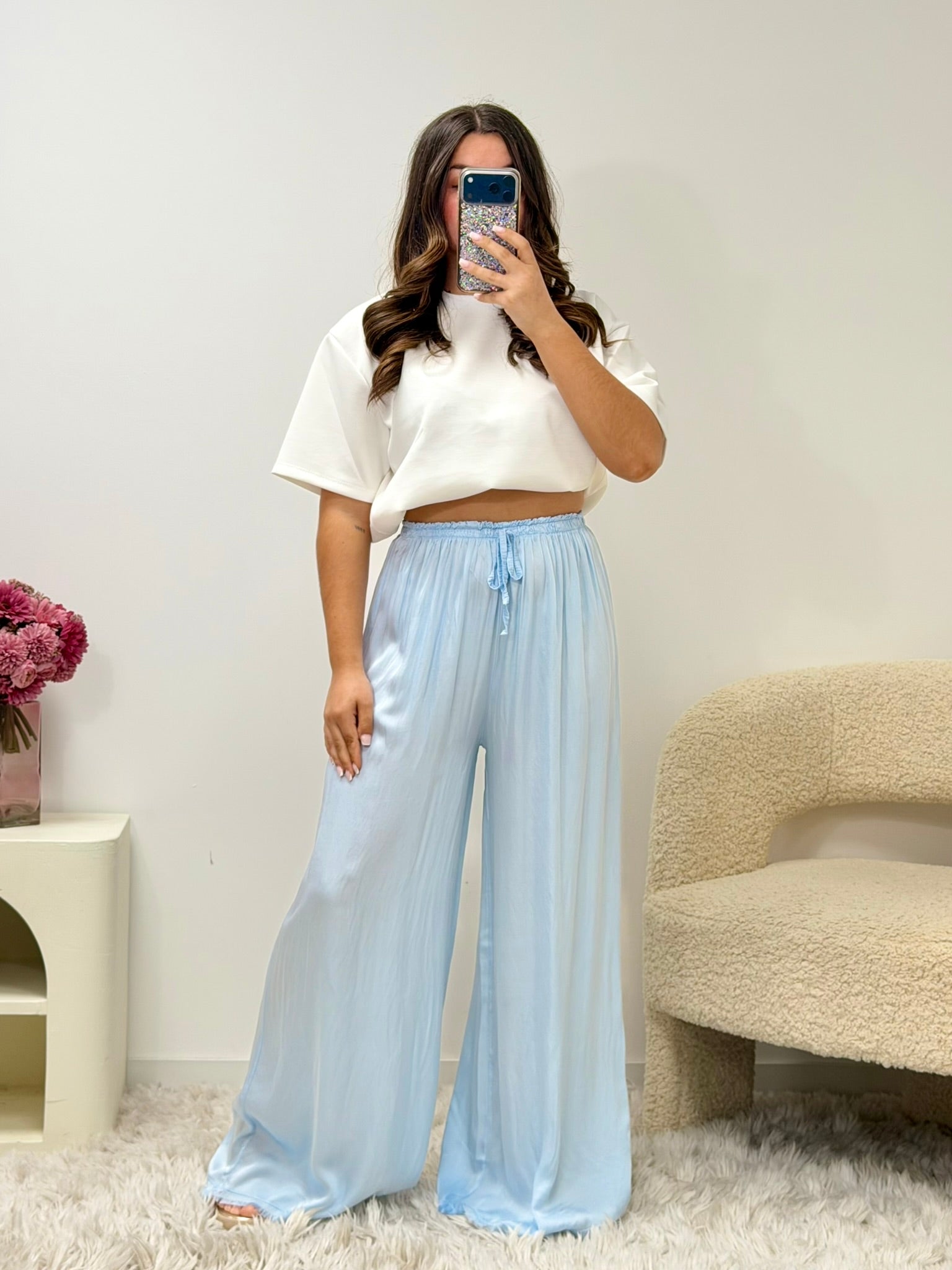 pantalon Pantalon en satin bleu ciel dsclothes
