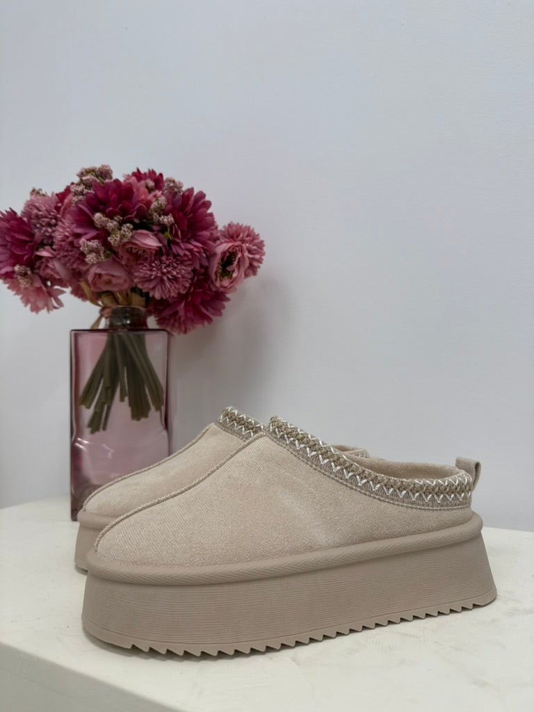 mules plateforme beige