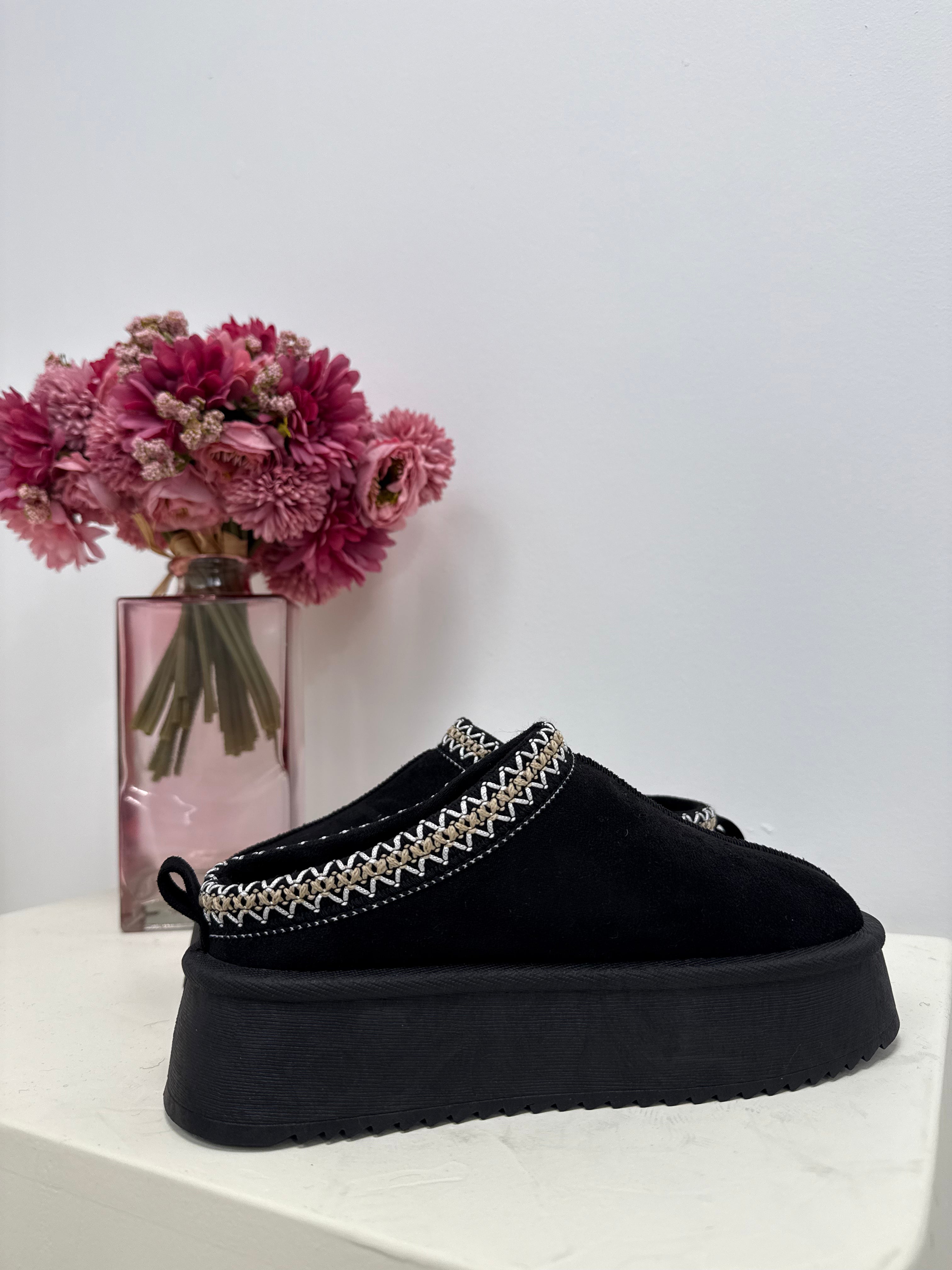 mules plateforme noir