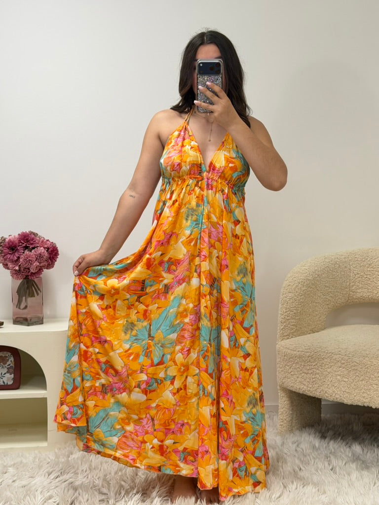 Robe longue bohème orange femme - taille 34 à 46 - Ds'Clothes