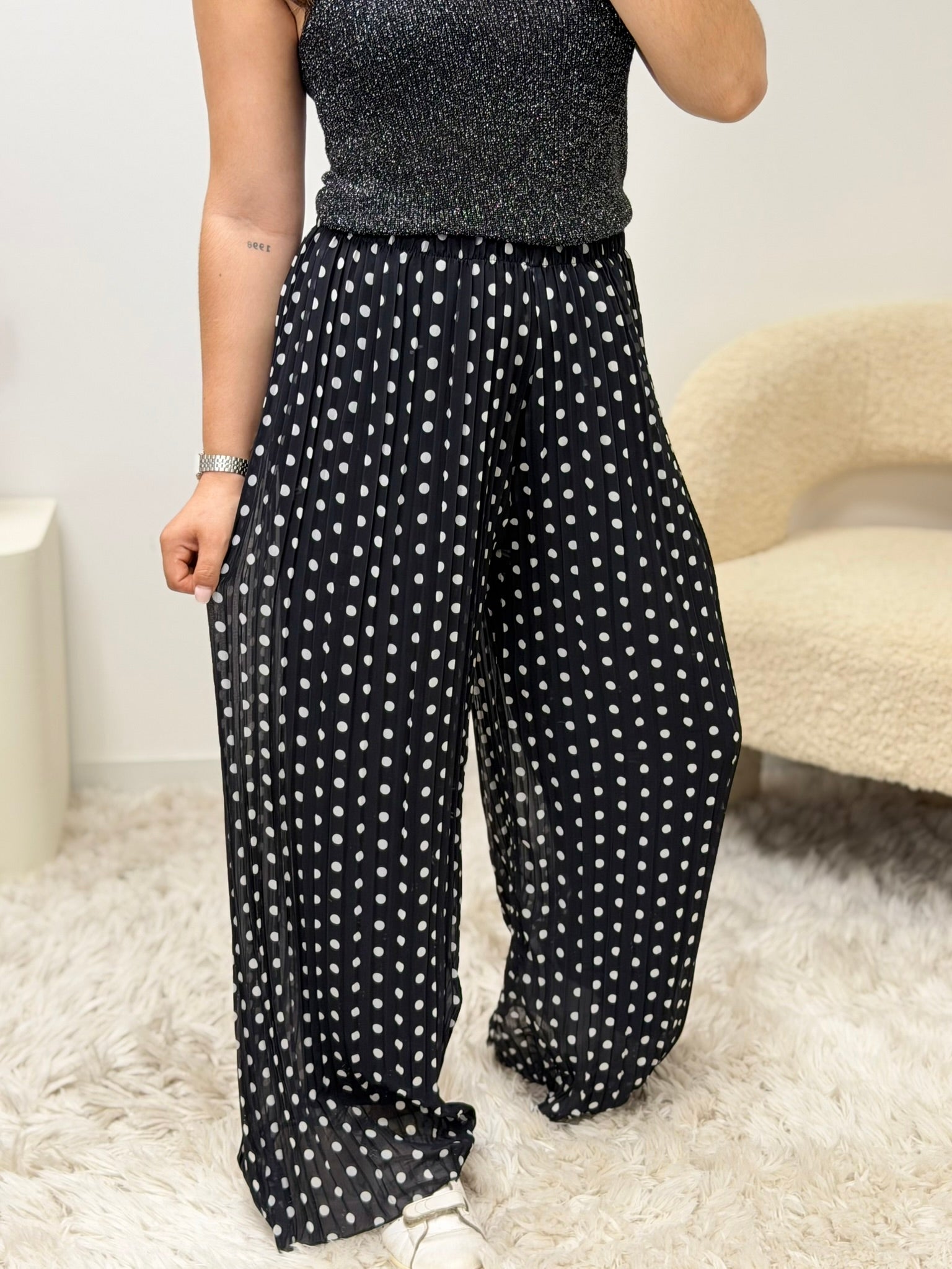 pantalon Pantalon MIRA noir à pois blanc dsclothes