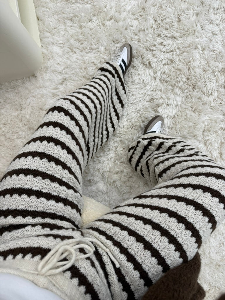 pantalon en maille choco/beige