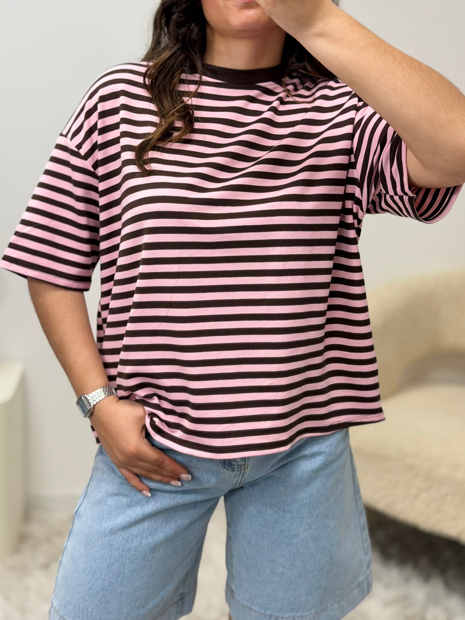 haut T-shirt TESSA marron/rose (manche courte) dsclothes