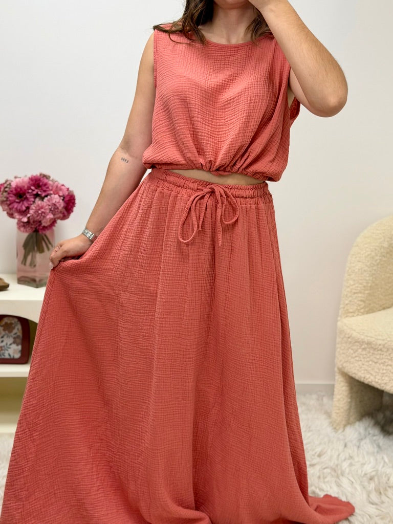 Look deux pièces terracotta en gaze de coton coupe inclusive – Ds'Clothes