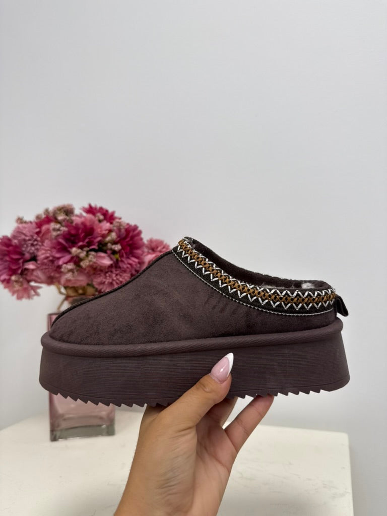 mules plateforme chocolat