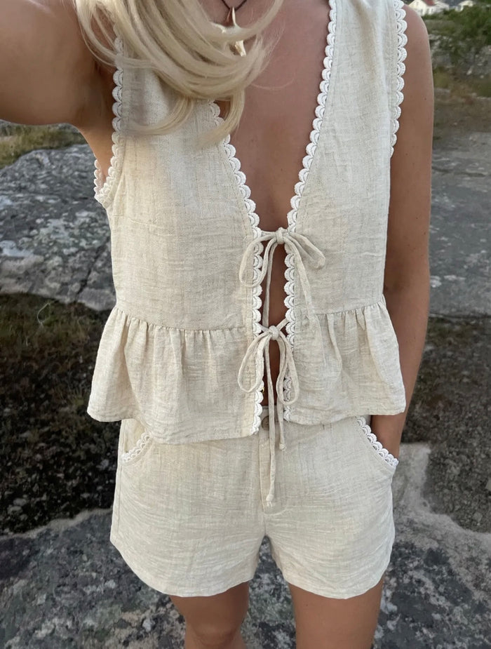Blouse ALMA beige 75% coton 25% lin taille S M L – Nouvelle collection Ds'Clothes