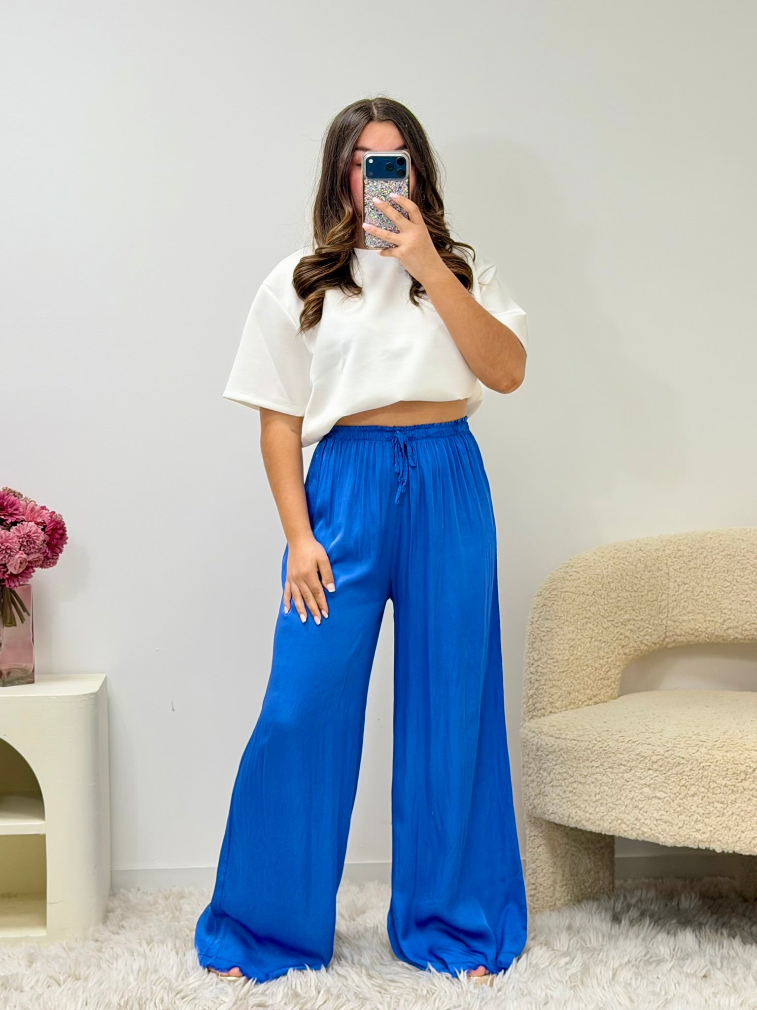 pantalon Pantalon en satin bleu royale dsclothes