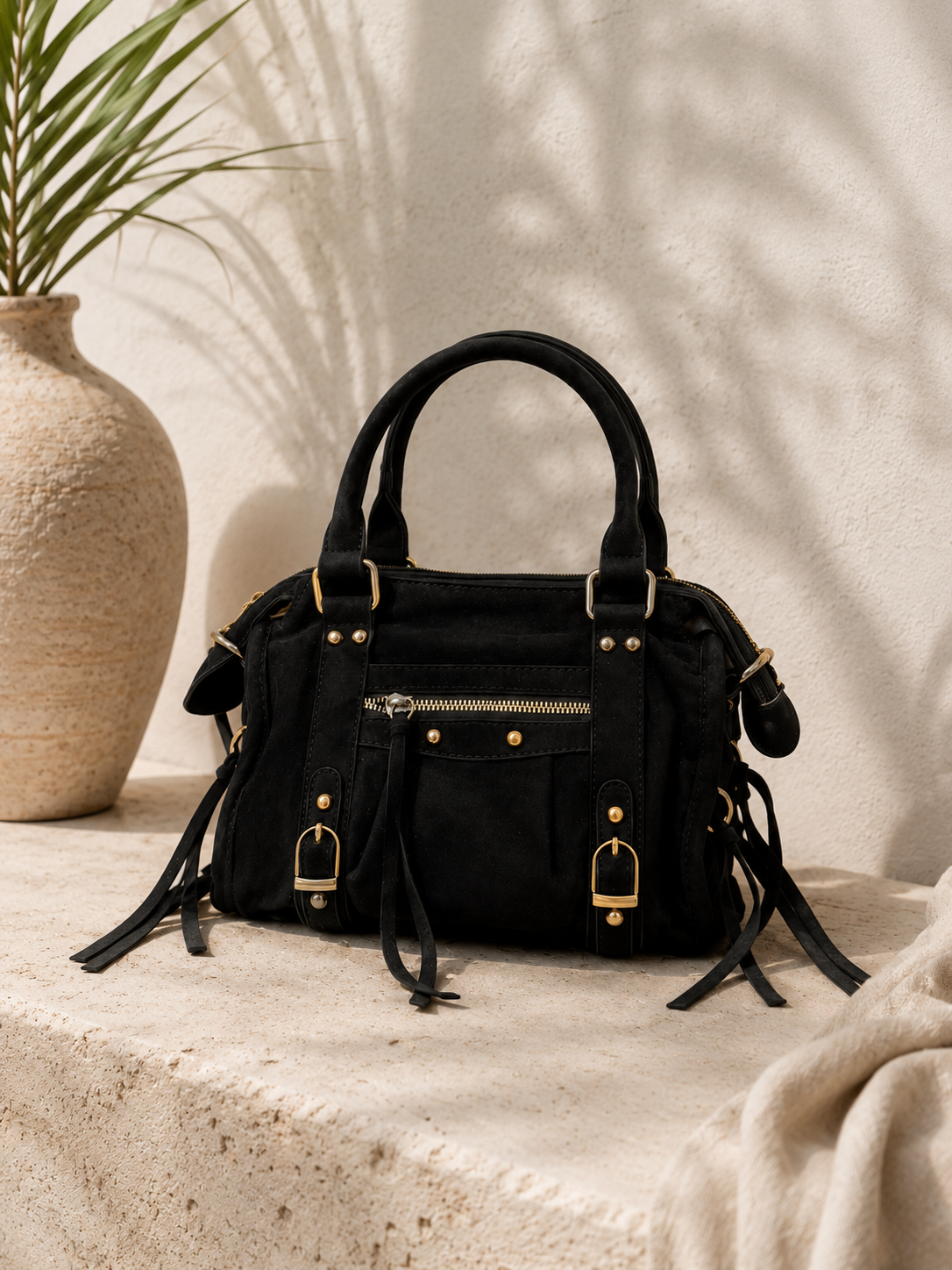 Sac LYA daim noir - effet daim premium, quincaillerie dorée - Ds'Clothes