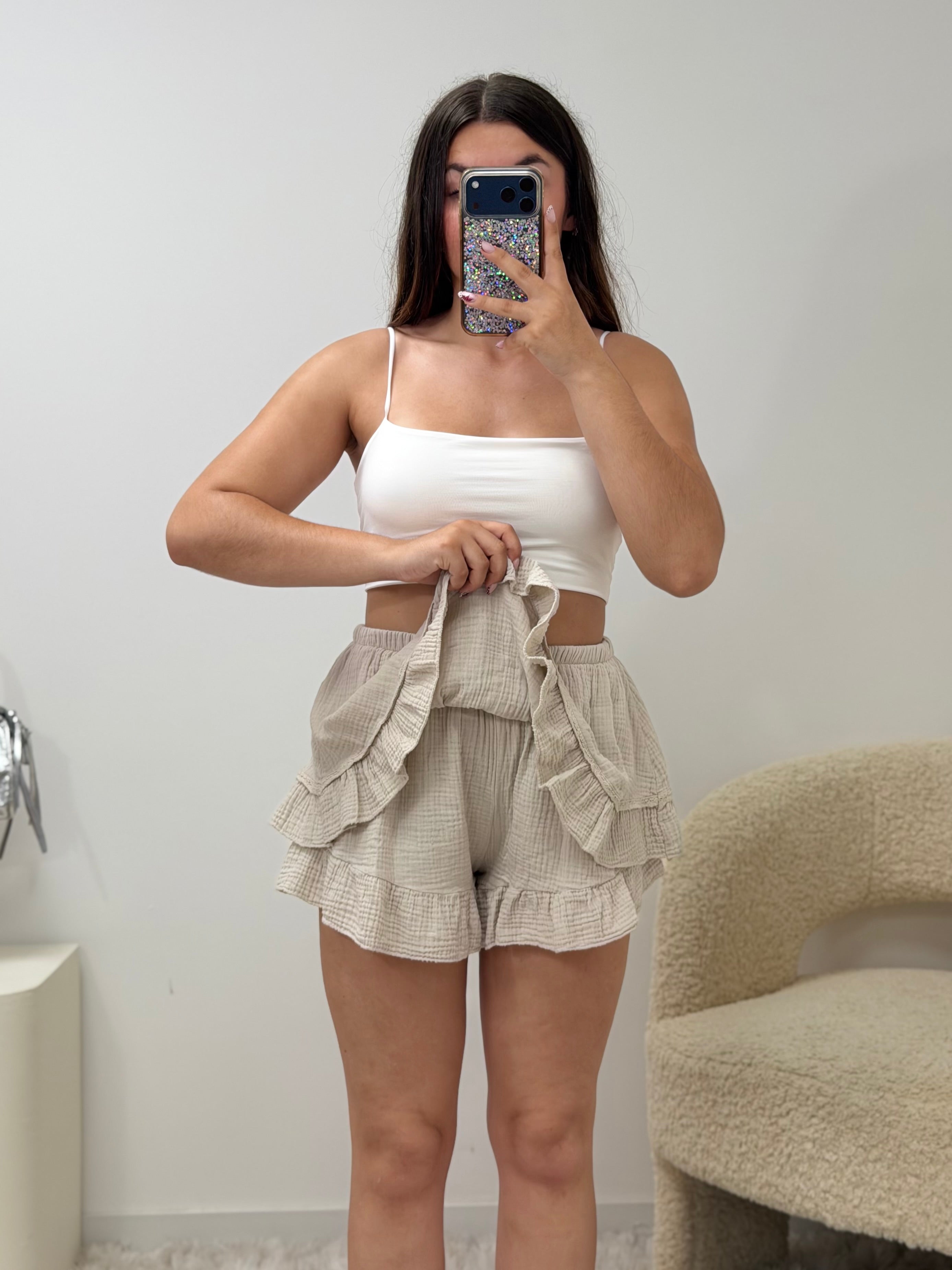 Jupe-short beige 100% coton taille unique fabriquée en Italie - vue dos - Ds'Clothes