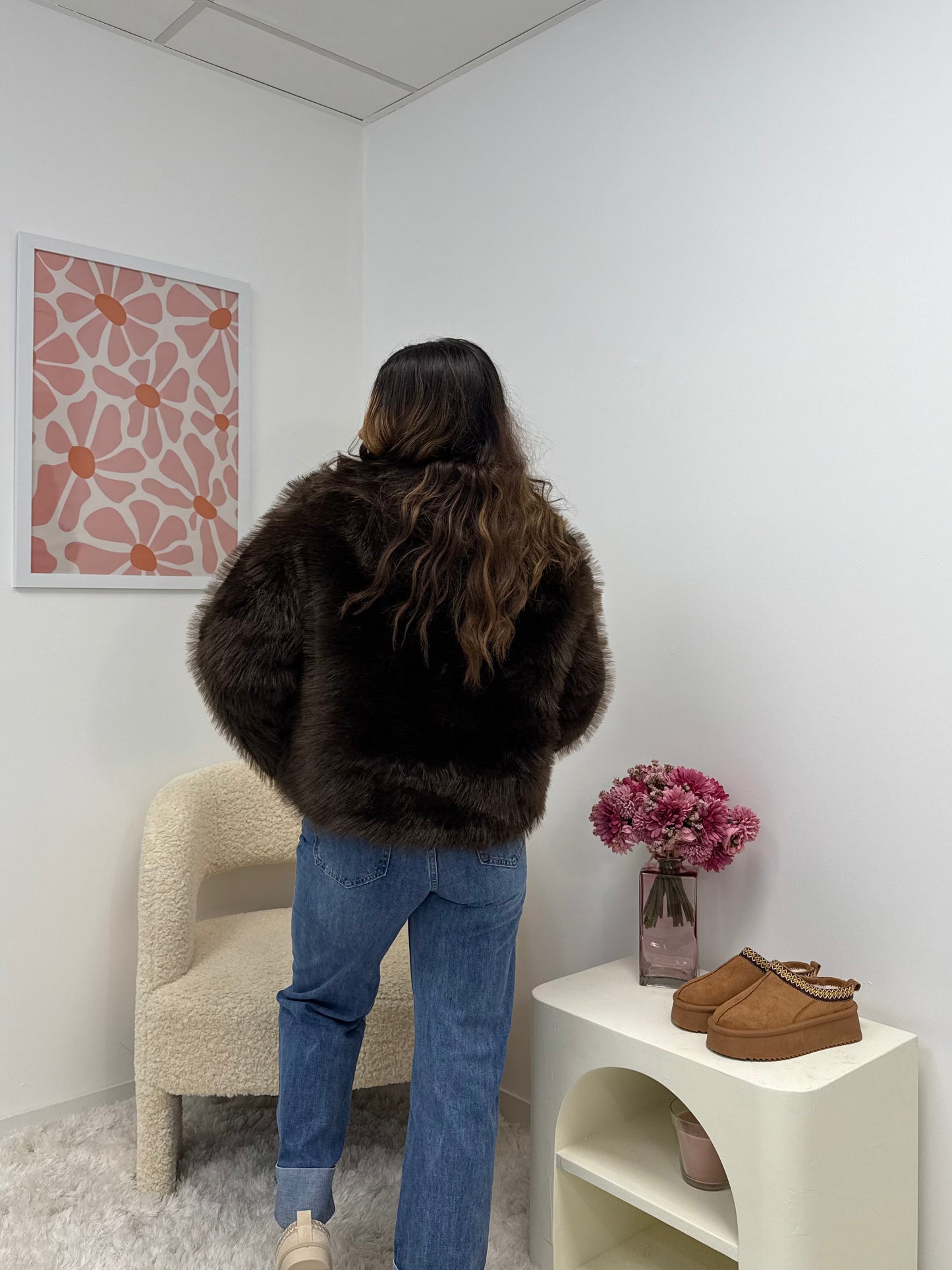 Manteau en fausse fourrure marron