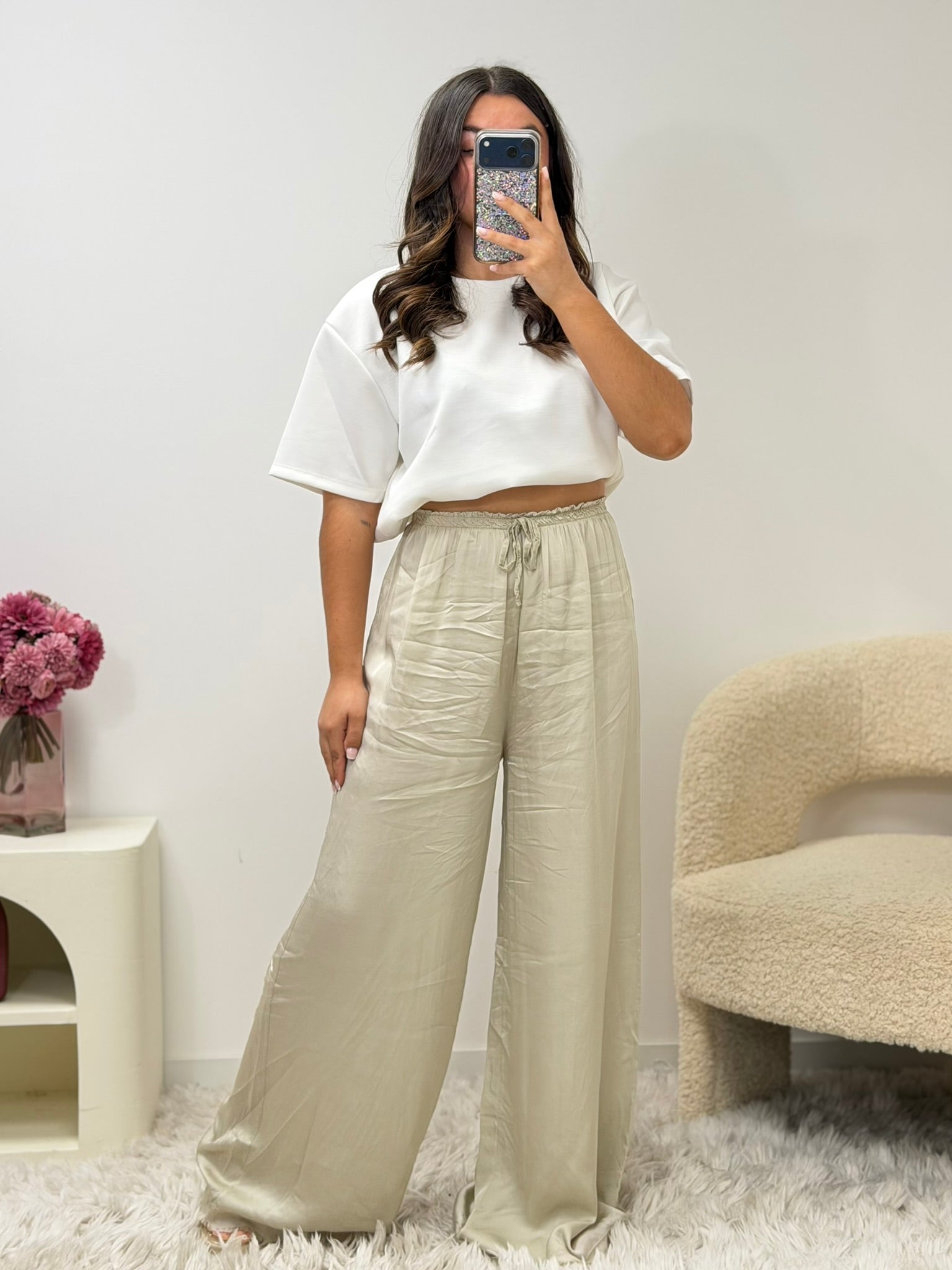 pantalon Pantalon en satin beige dsclothes