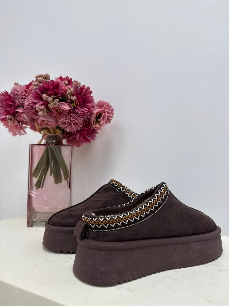 mules plateforme chocolat