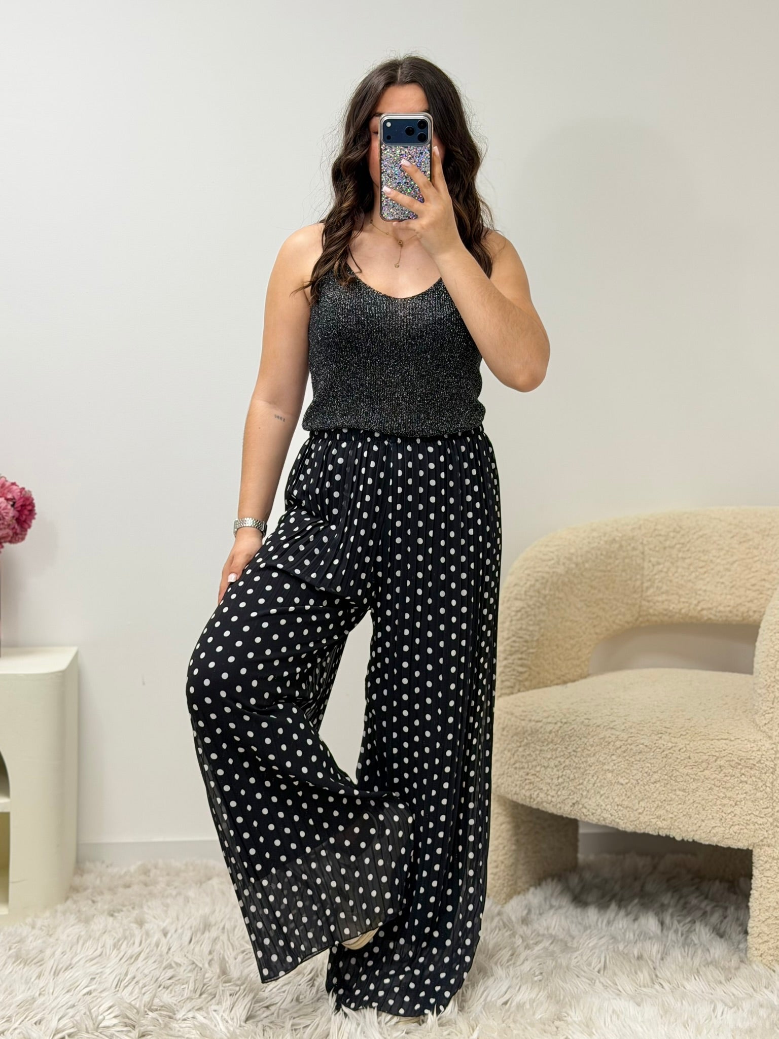 pantalon Pantalon MIRA noir à pois blanc dsclothes