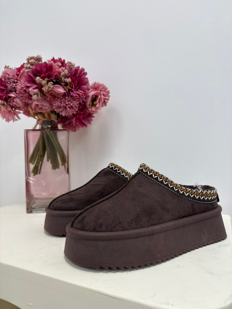 mules plateforme chocolat