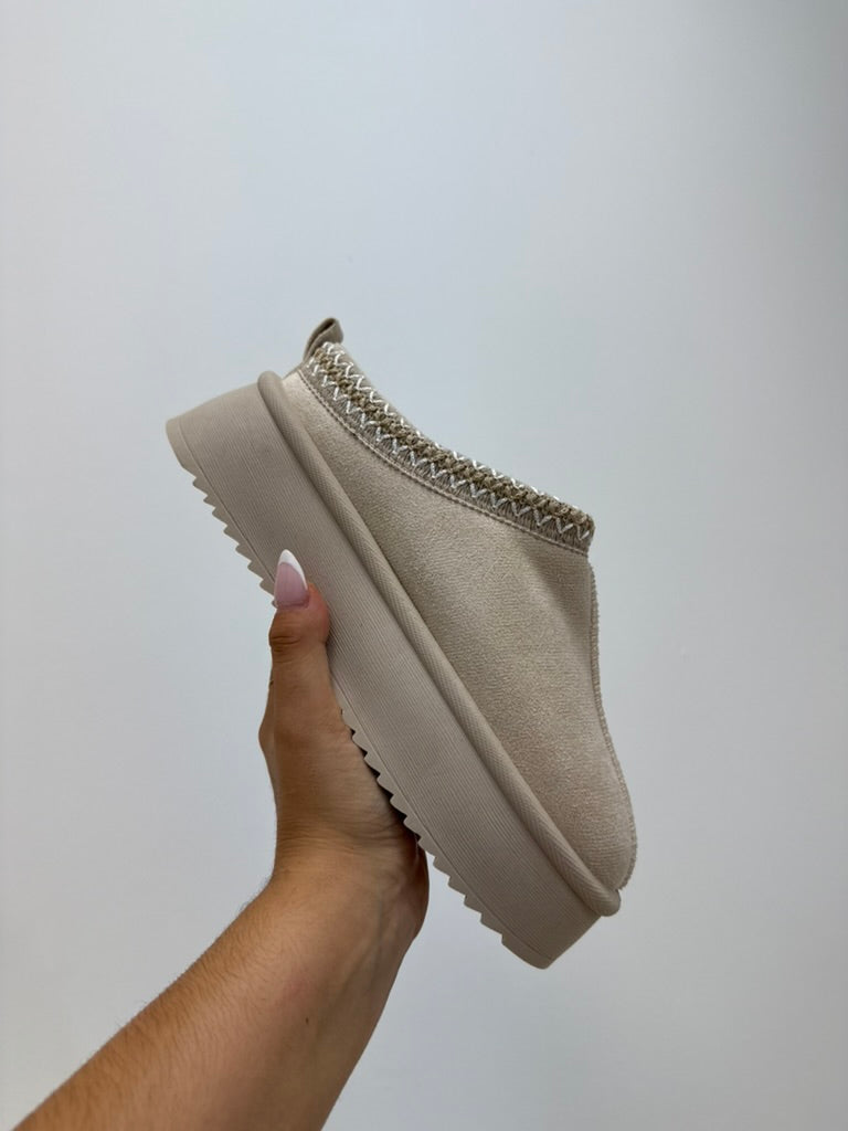 mules plateforme beige