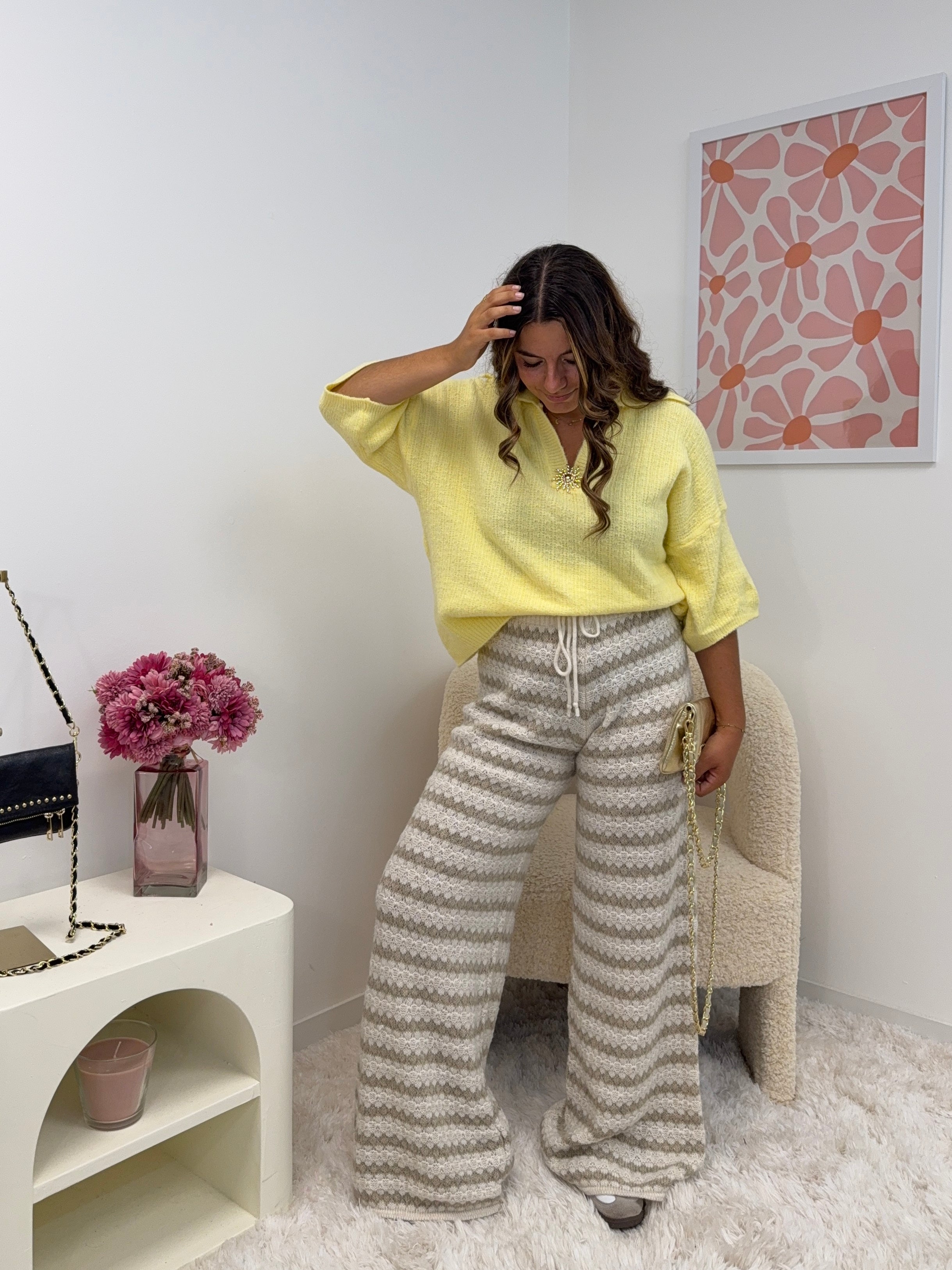 pantalon en maille écru/beige