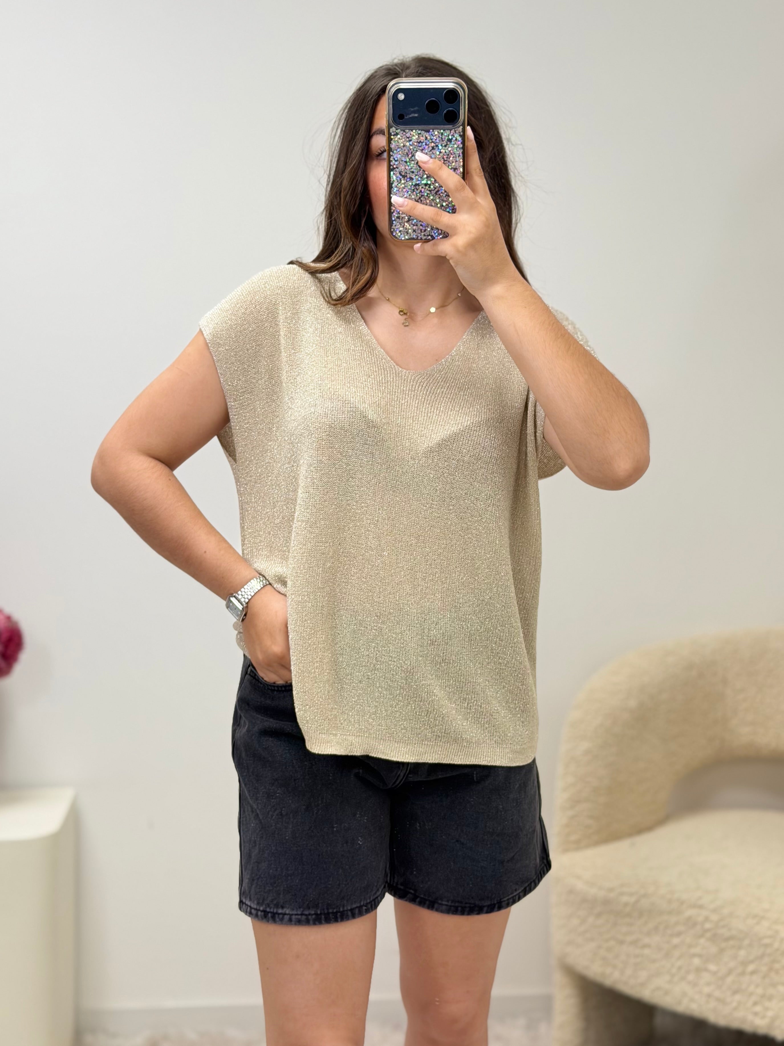 haut Haut à paillettes beige dsclothes