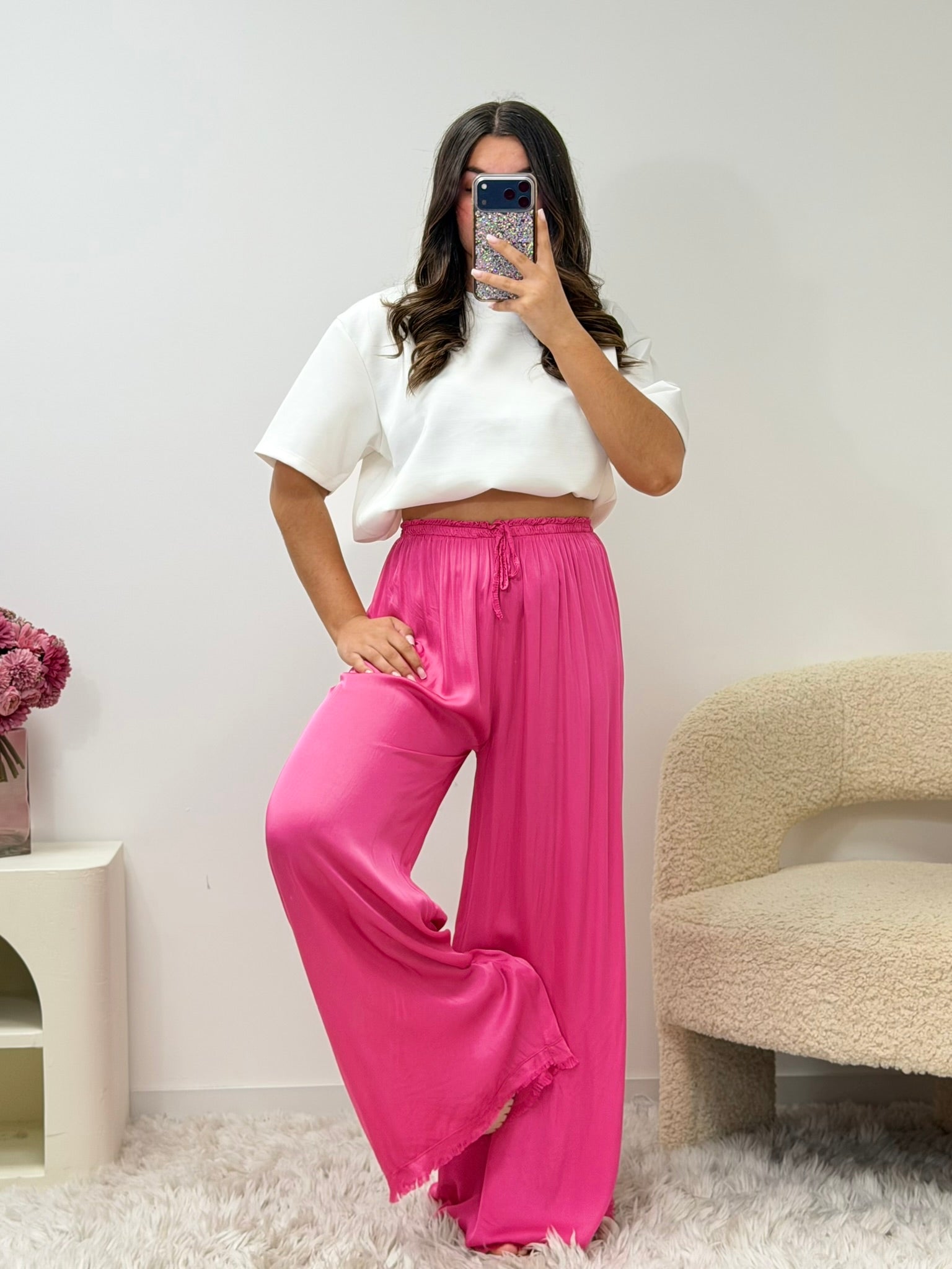 pantalon Pantalon en satin rose fuchsia dsclothes