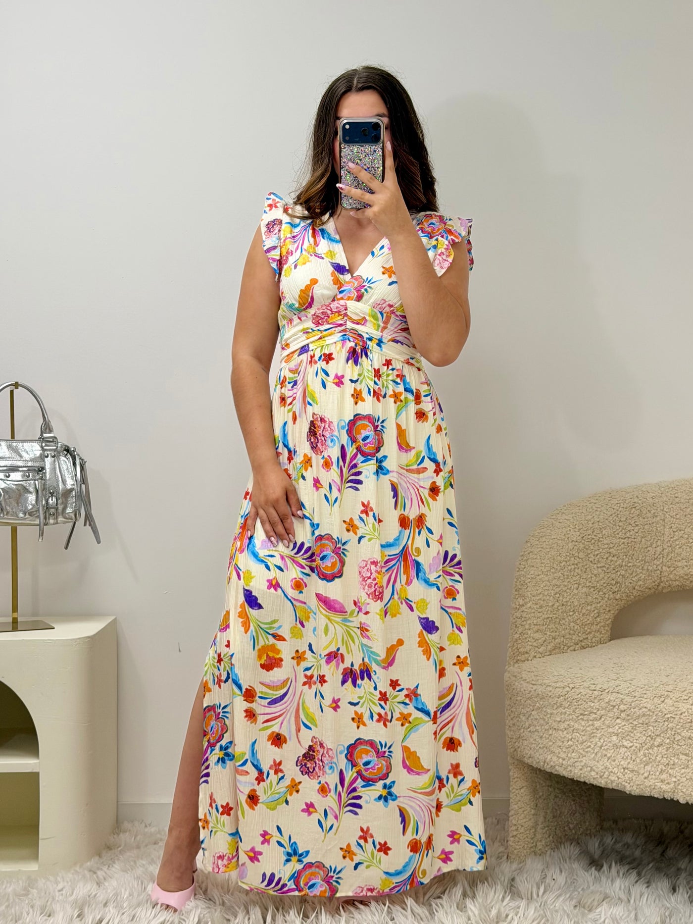 Robe longue Lydie en viscose soyeuse - vue face - Ds'Clothes