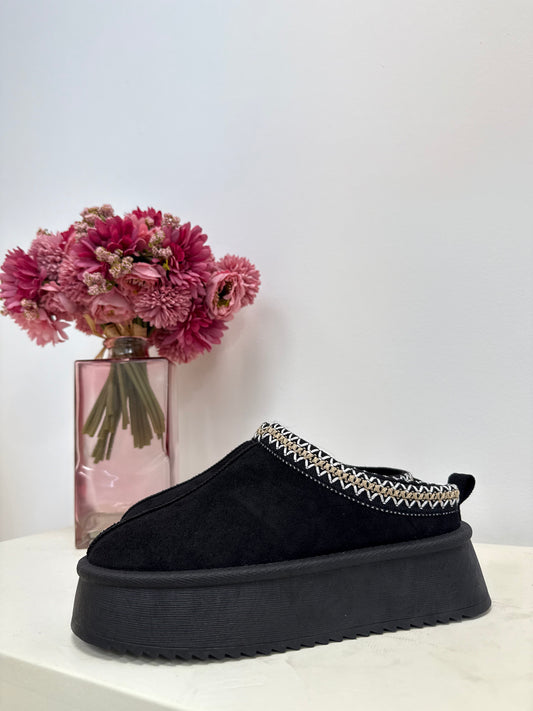 mules plateforme noir