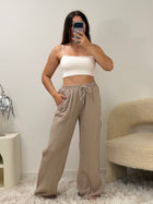 Pantalon Amy taupe 100% coton taille unique fabriqué en Italie - vue face - Ds'Clothes