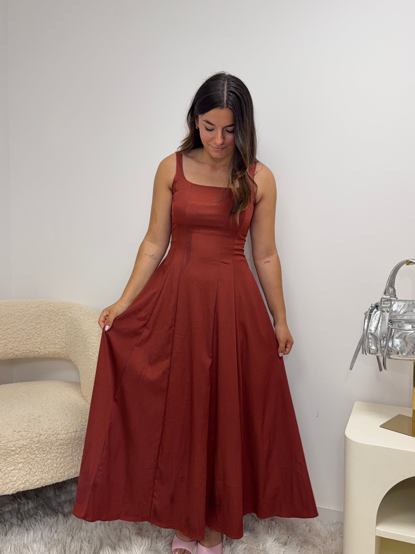Robe longue Gamze terracotta moulante avec zip - vue détail - Ds'Clothes