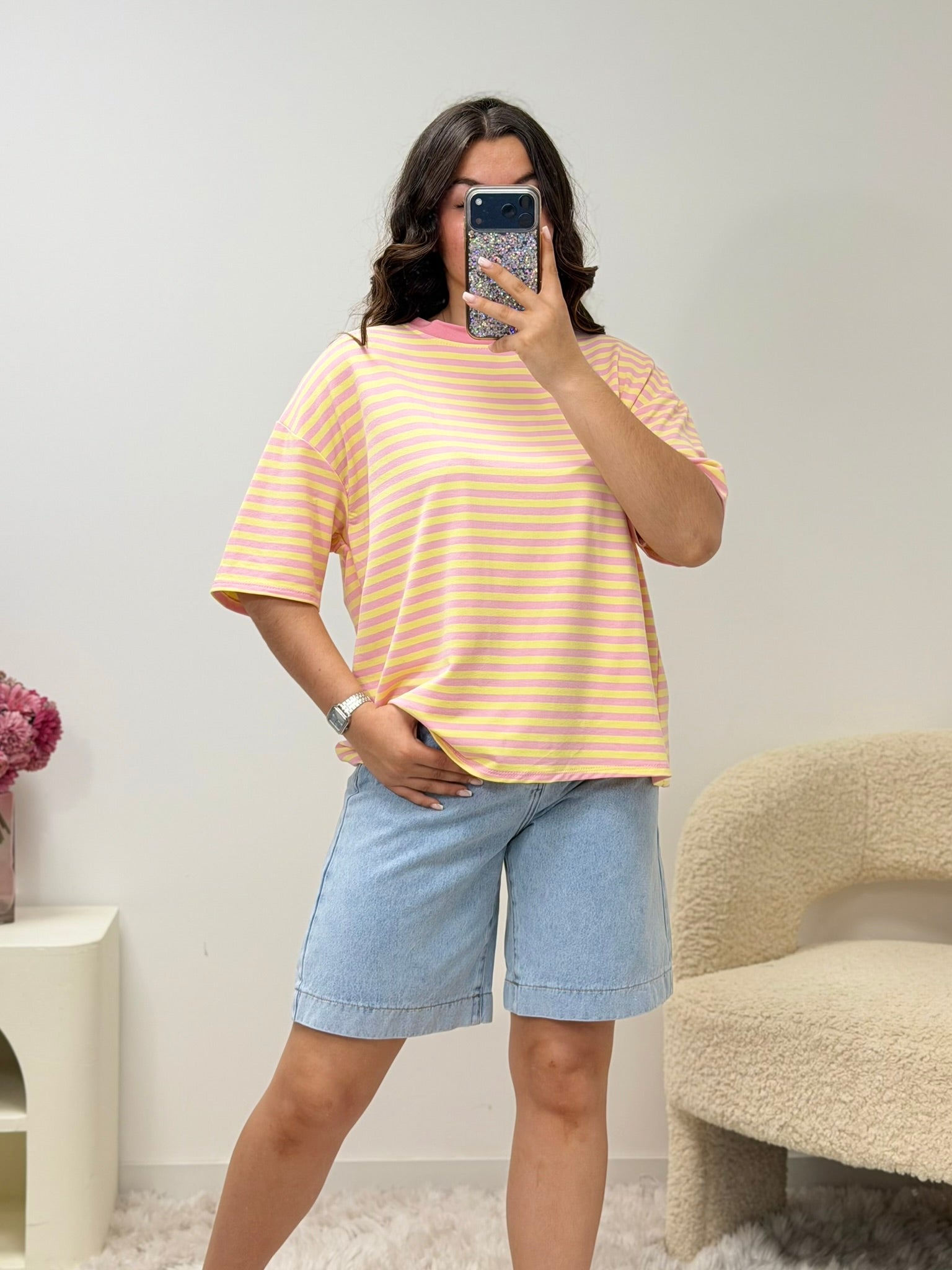 haut T-shirt TESSA jaune/rose (manche courte) dsclothes