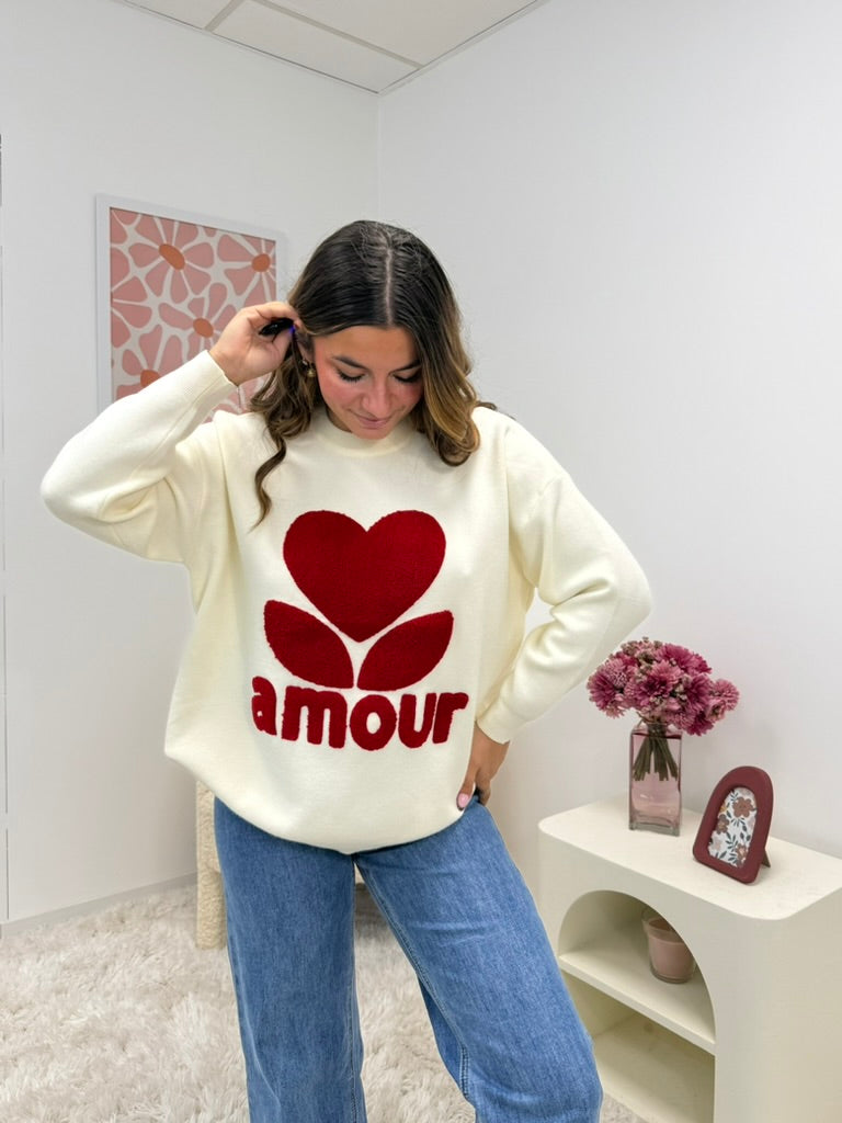 Pull amour écru/rouge