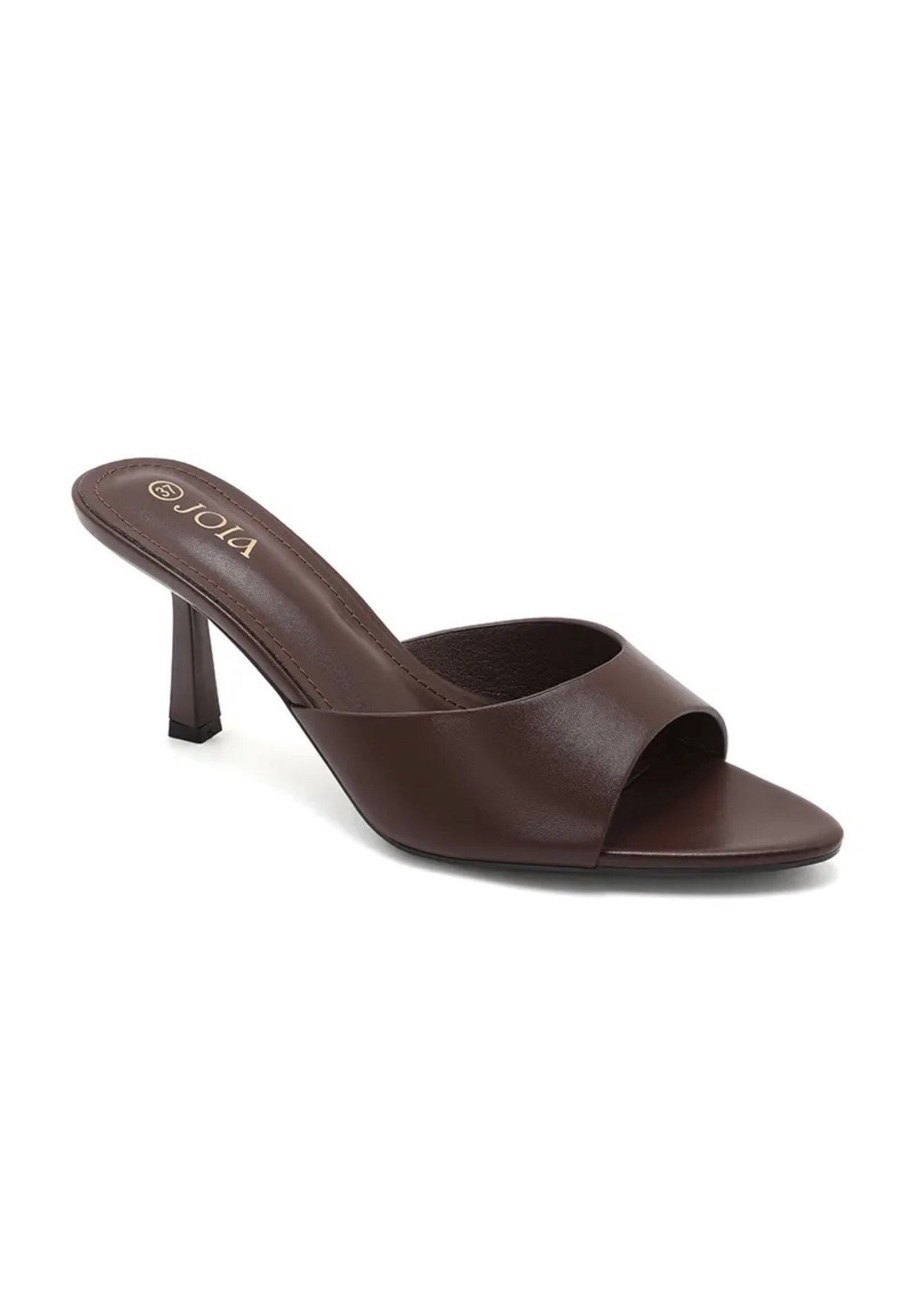 Mules à talon marron femme détail du talon - Ds'Clothes