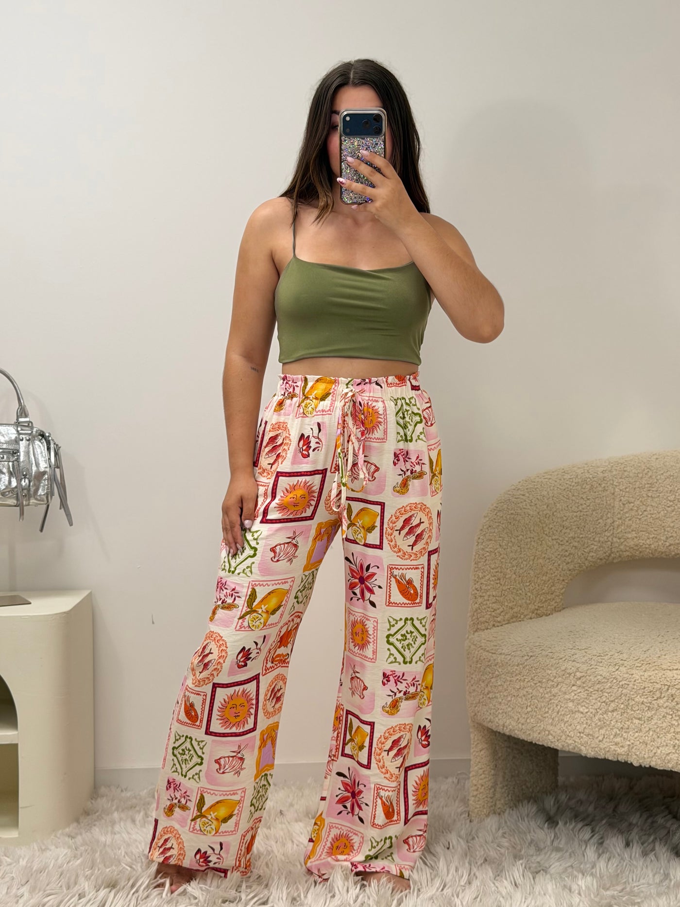 Top à bretelle vert olive stretch taille unique femme - vue portée - Ds'Clothes