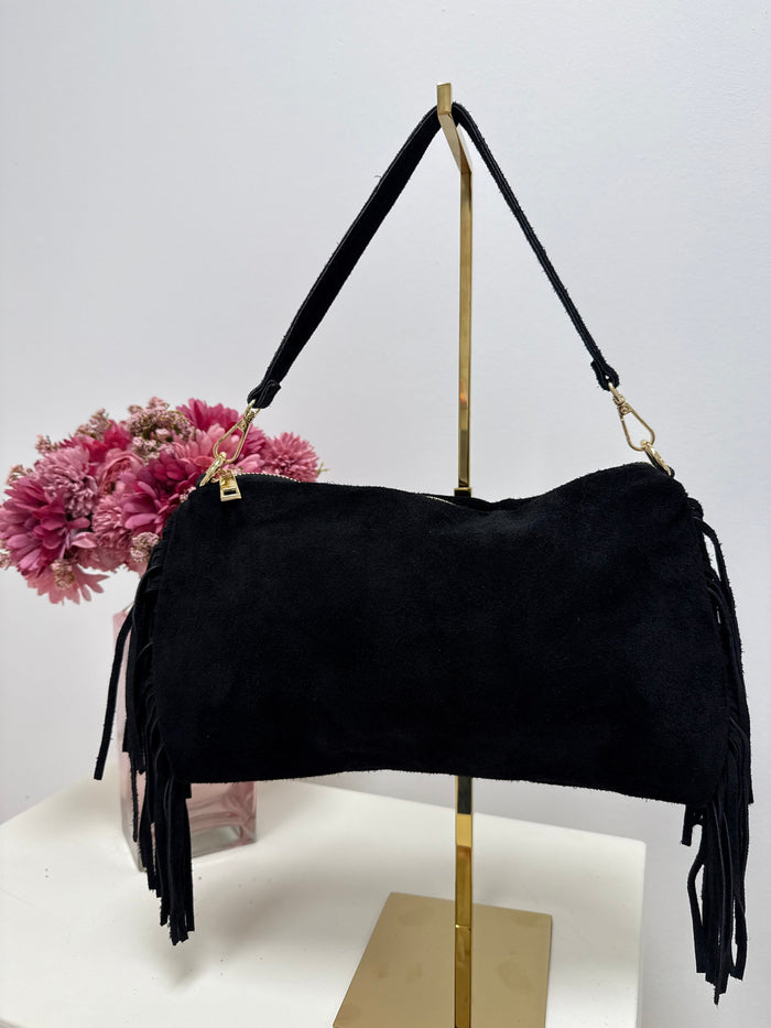 Sac AYA noir - cuir vachette effet daim, fabriqué en Italie - Ds'Clothes