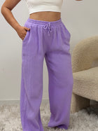 Pantalon Amy lila 100% coton taille unique fabriqué en Italie - vue portée - Ds'Clothes