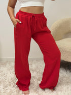 Pantalon Amy rouge 100% coton taille unique fabriqué en Italie - vue portée - Ds'Clothes