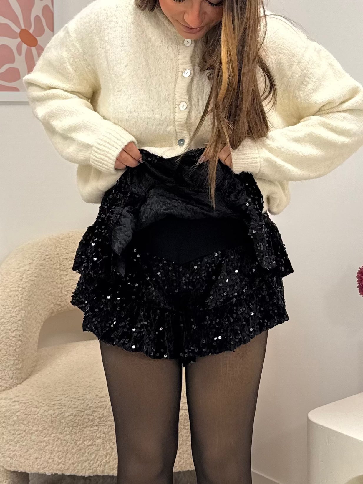 jupe short jupe-short à sequin velour noir dsclothes