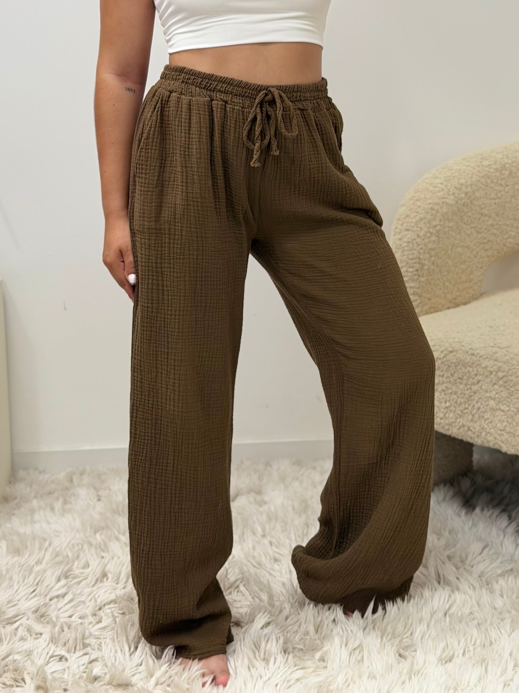 Pantalon Amy marron 100% coton taille unique fabriqué en Italie - vue dos - Ds'Clothes