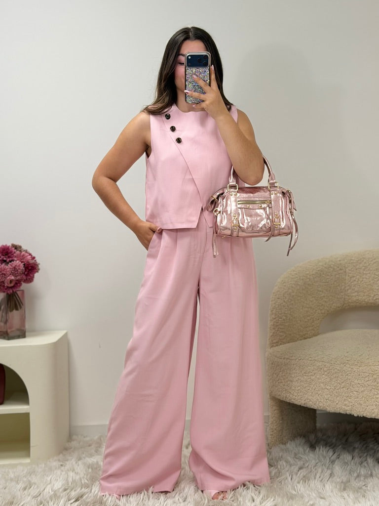 Pantalon ALBA rose tailleur femme vue de face - Ds'Clothes