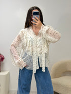 Blouse DORINE plumetis femme détail manches bouffantes - Ds'Clothes