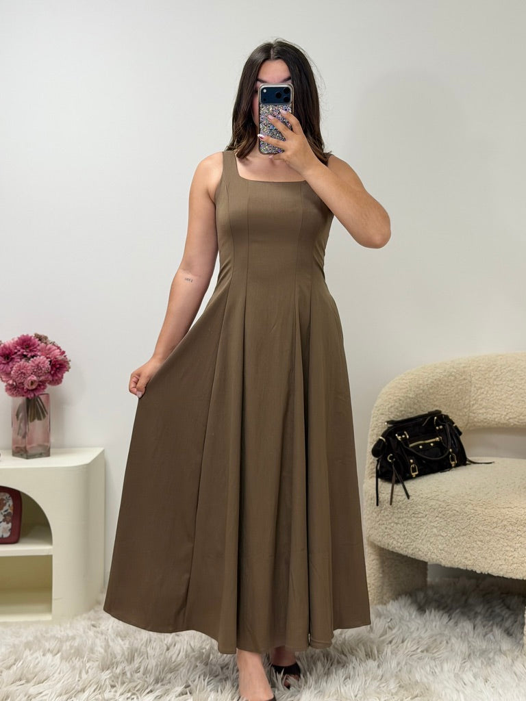 Robe GAMZE marron longue femme vue de face - Ds'Clothes