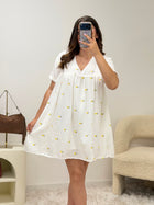 Robe-short citron en coton avec broderie, vue face, Ds'Clothes