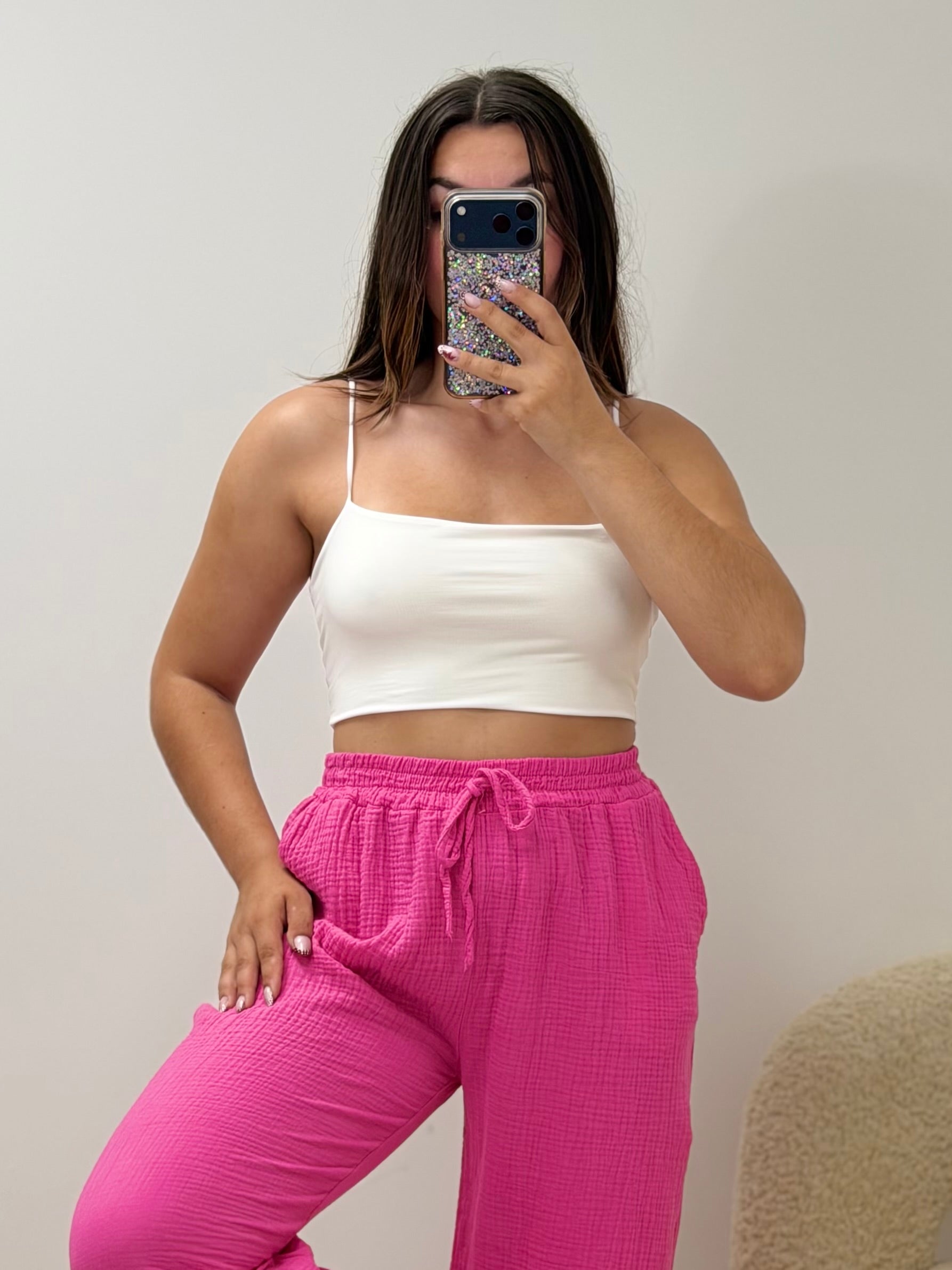Top à bretelle blanc stretch taille unique femme - vue portée - Ds'Clothes