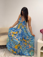 Robe longue bohème bleue femme détail - Ds'Clothes