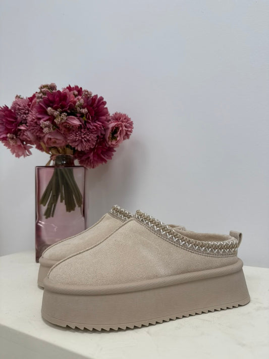 mules plateforme beige