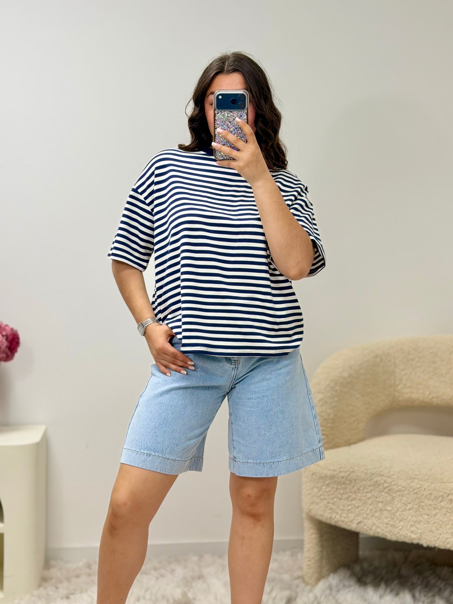 haut T-shirt TESSA bleu marine/blanc (manche courte) dsclothes